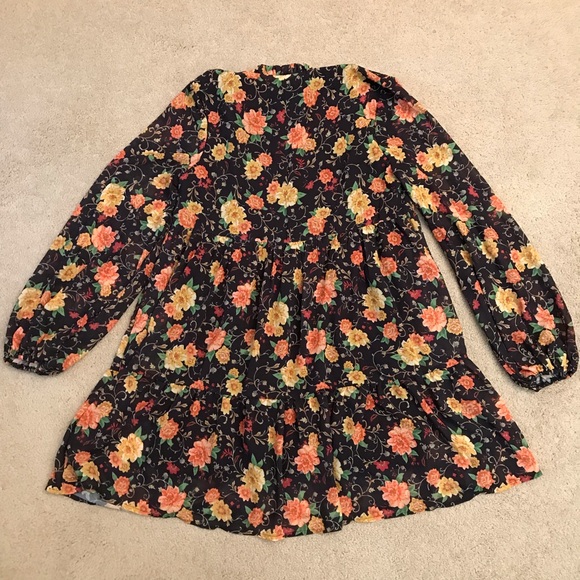 Flying Tomato Babydoll Cottagecore Floral Mini Dress Size Small Black Orange - Picture 12 of 15